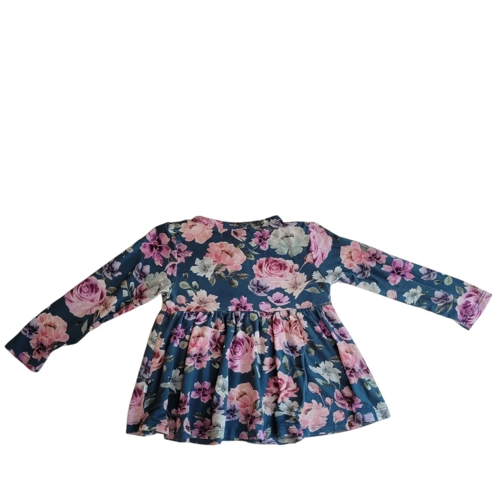 Posh Peanut Floral Top Baby Girl Sz 18-24 Mos Bamboo Viscose Long Sleeve Buttons